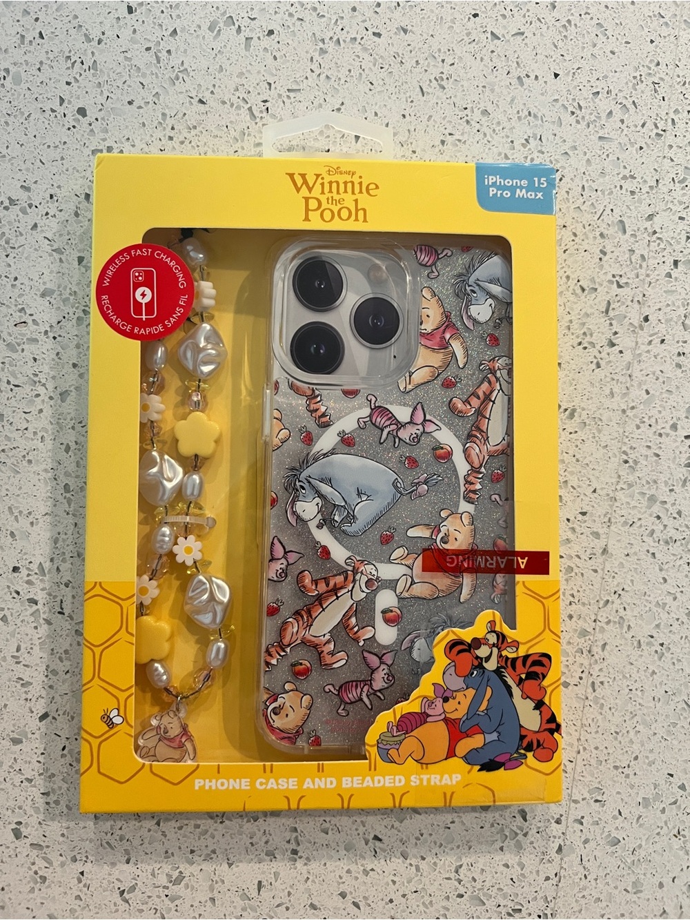 Disney Winnie the Pooh Yellow iPhone 15 Pro Max Case with Beaded Strap